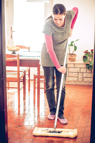 Use a microfiber mop and reusable cloth to clean floors.